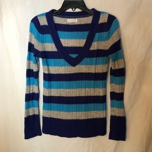 Aeropostale striped vneck sweater blues medium